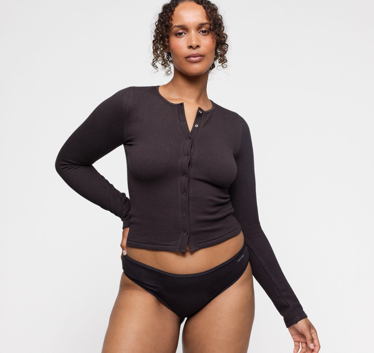 Seamless Waffle Cardigan - Black