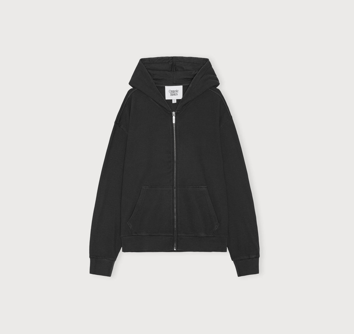 Waffle Zip Hoodie - Black – organic cotton – view 6