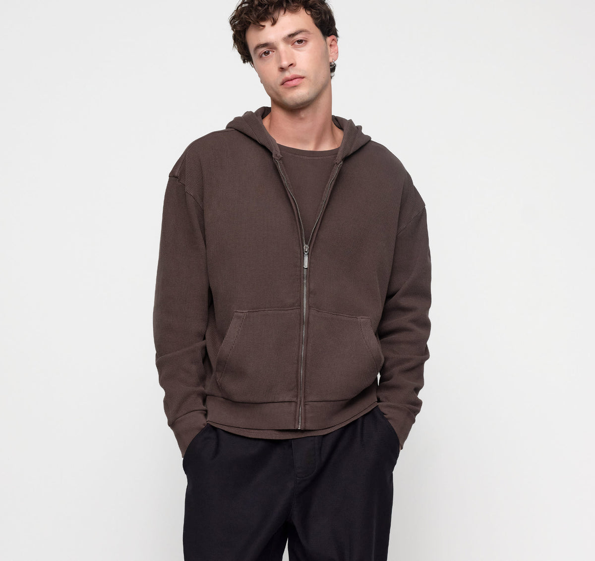 Waffle Zip Hoodie - Truffle – organic cotton