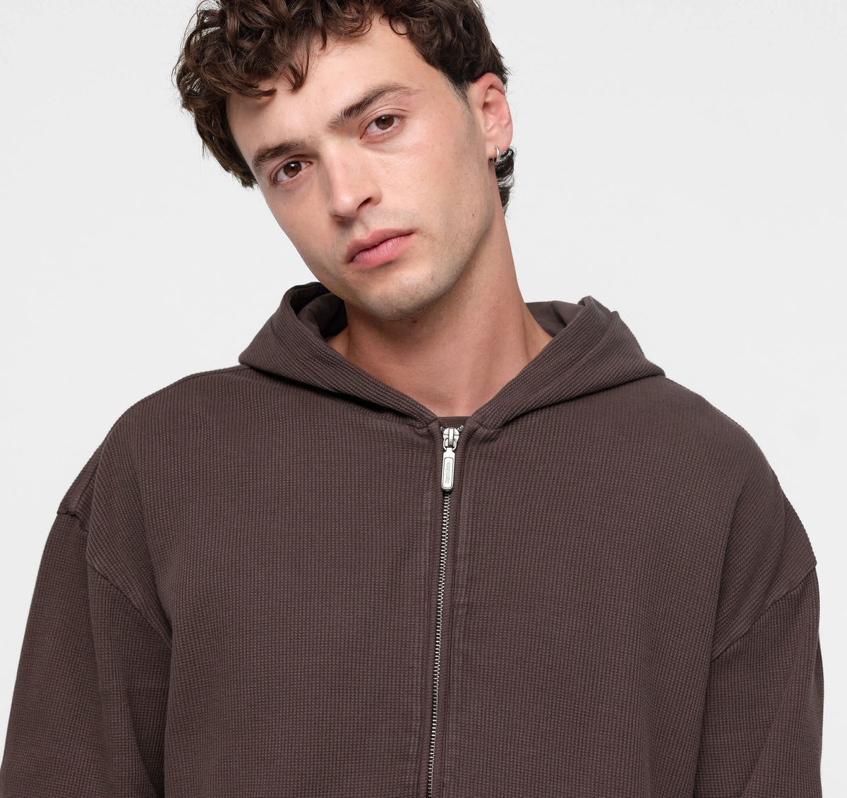 Waffle Zip Hoodie - Truffle – organic cotton – view 2