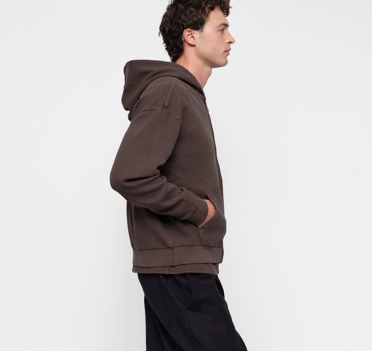 Waffle Zip Hoodie - Truffle – organic cotton