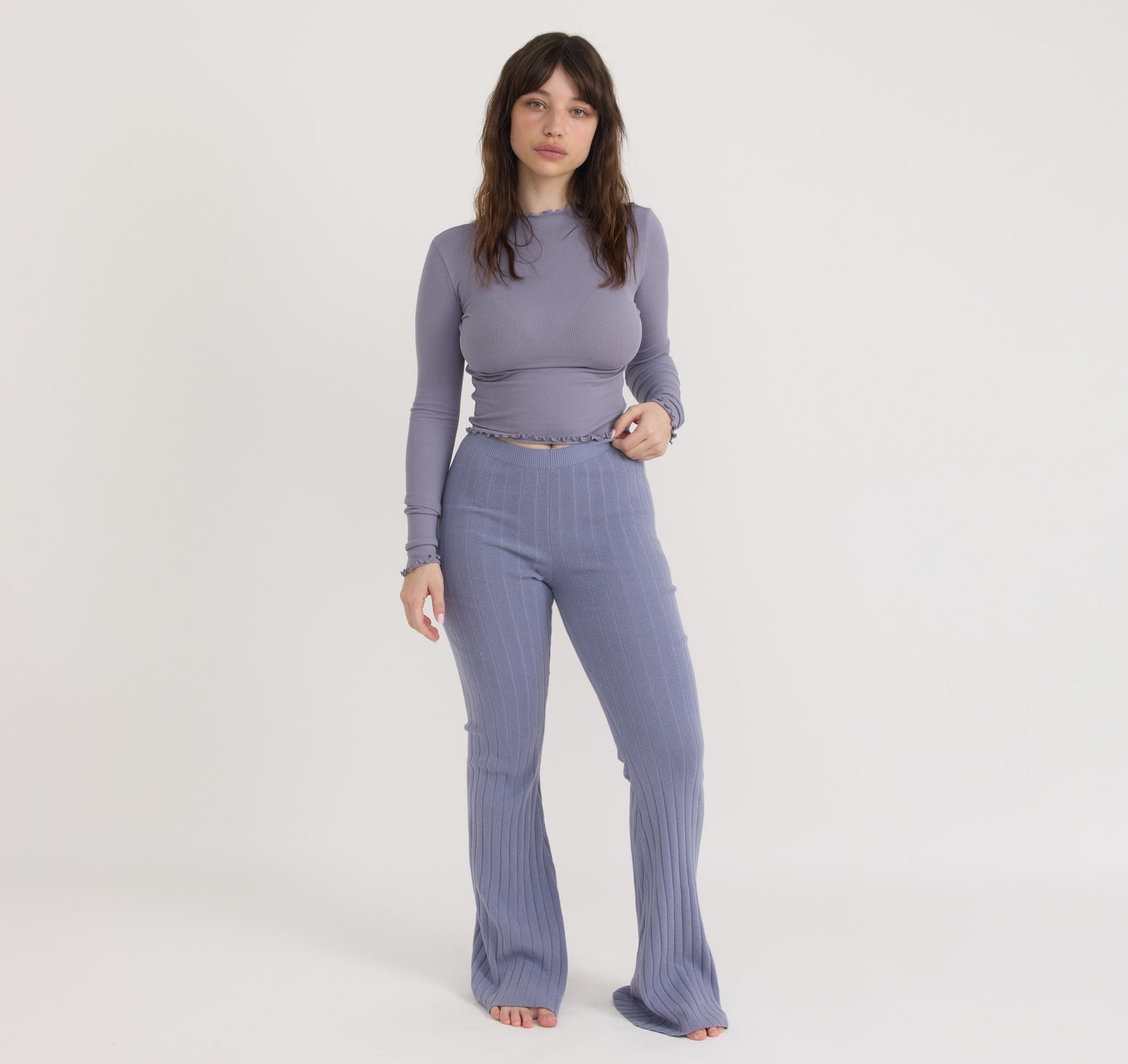 Core Rib Mock Neck Long Sleeve Tee - Silver Mist – organic cotton