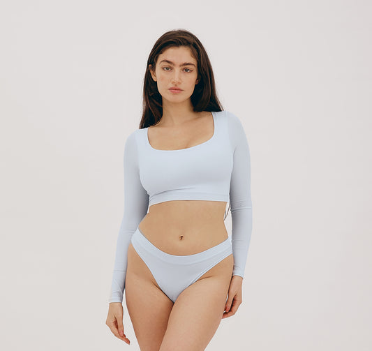 Algae Life Naked Rib Crop Scoop Neck Long Sleeve Top