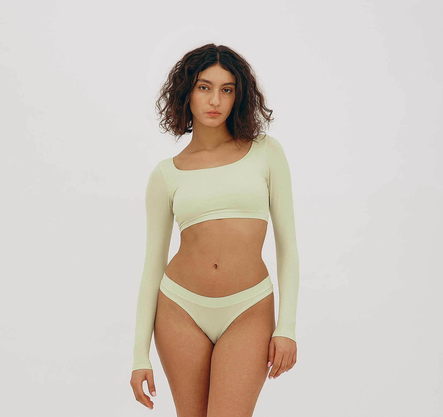 Algae Life Naked Rib Crop Scoop Neck Long Sleeve Top