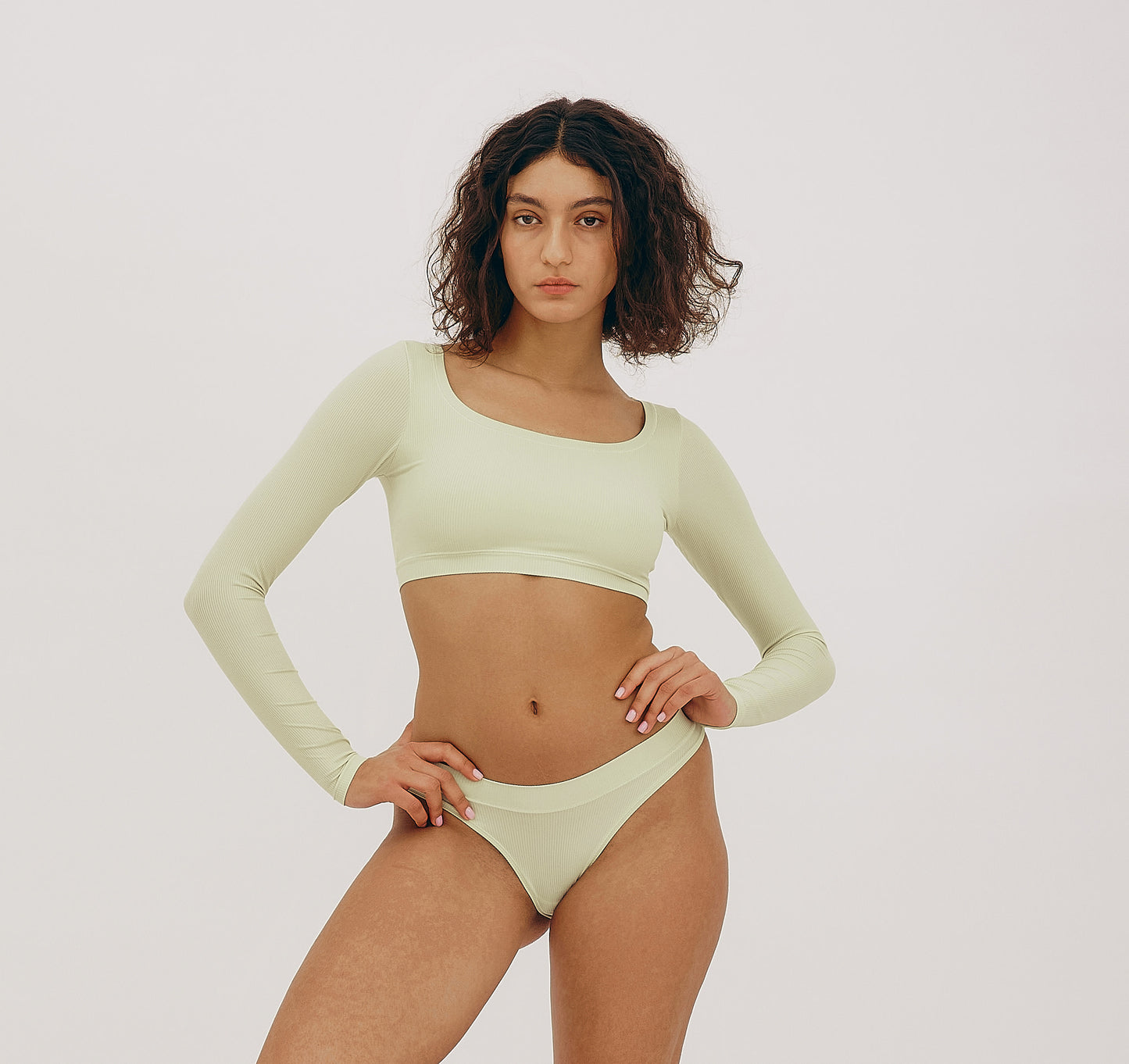 Algae Life Naked Rib Crop Scoop Neck Long Sleeve Top