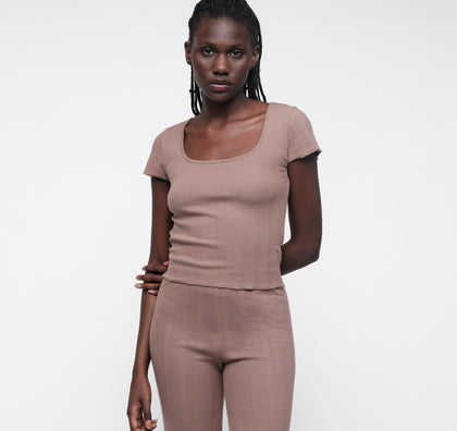 Pointelle Square Neck Tee
