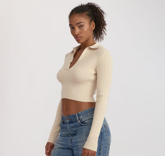 Soft Knit Rib V-Neck Polo