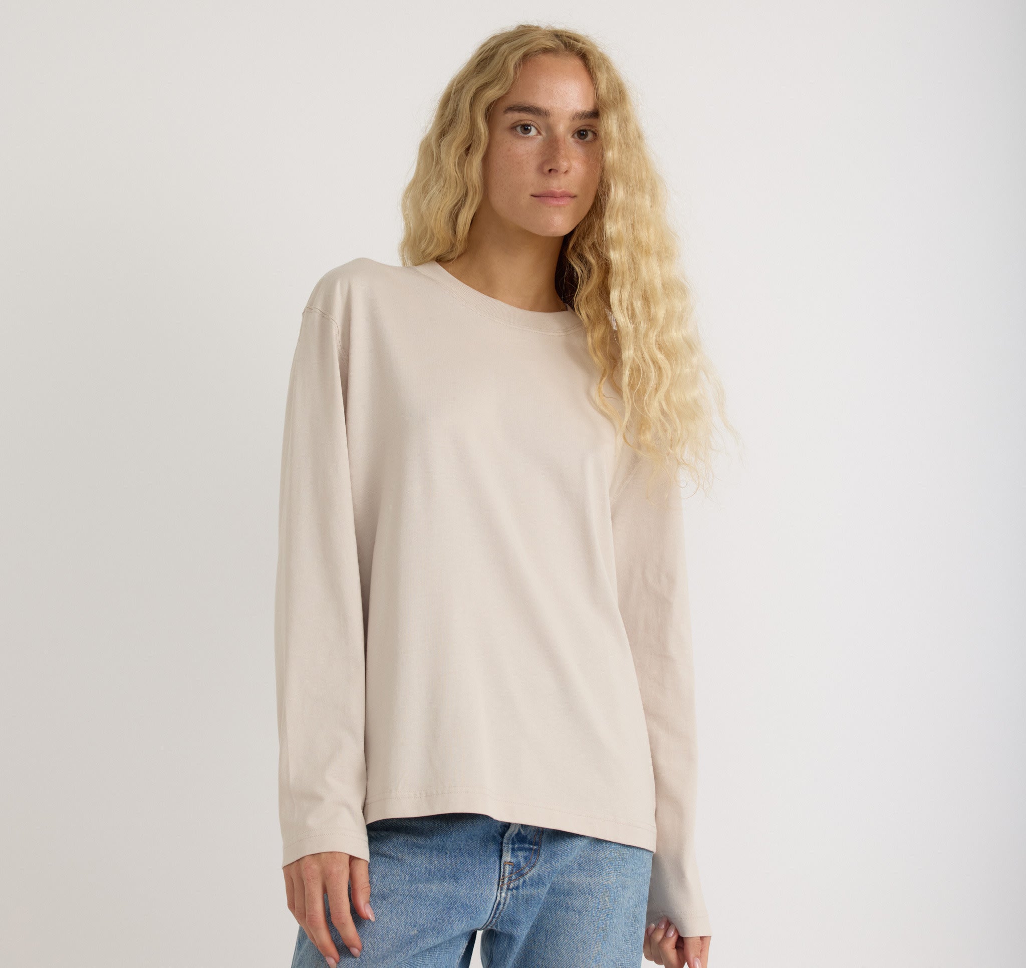 main story ❤︎26ss❤︎Long Tee Bleached Sand True Heavy Boxy Long Sleeve Tee | Kun DKK 261 | Organic Basics