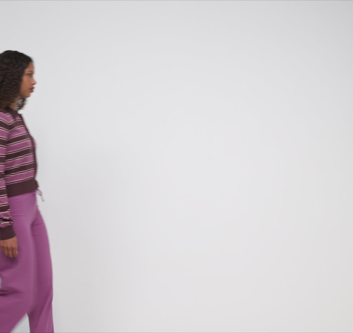 True Knit Fluffy Polo Cardigan - Sugar Plum Stripe – organic cotton – view 5